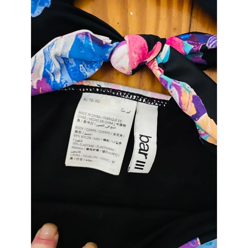 Bar‎ III Womens Floral Monokini Swimsuit Black Pink Blue Cutout Halter XL